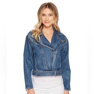 A. Helm Belted Denim Zipper Detail Y2K Moto Biker Jacket Size Extra Small